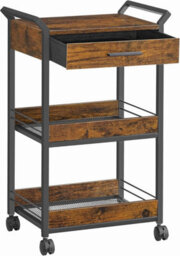 Songmics Vasagle Mobile Cart, 3-Tier Storage Solution With Drawer And Mesh Organizer For Multi-Room Use, Rustic Brown And Ink Black - thumbnail 7