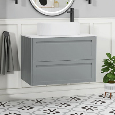 Royal Bathrooms Royal Bathroom Elmore 800mm Matt Pebble Grey Wall Mounted Bathroom Vanity Unit 2 Drawer Plain White Worktop With Peak Basin - image 1