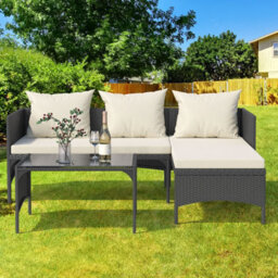 Onemill 3 Pieces Outdoor Furniture Set With Two-Seater Sofa, Table & Cushion, Conversation Set For Garden, Backyard (Black) - thumbnail 8