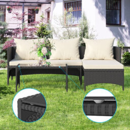 Onemill 3 Pieces Outdoor Furniture Set With Two-Seater Sofa, Table & Cushion, Conversation Set For Garden, Backyard (Black) - thumbnail 2