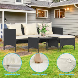 Onemill 3 Pieces Outdoor Furniture Set With Two-Seater Sofa, Table & Cushion, Conversation Set For Garden, Backyard (Black) - thumbnail 3