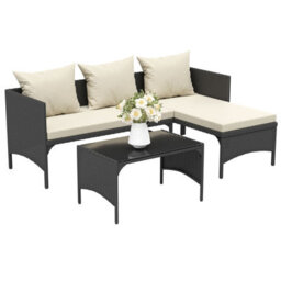 Onemill 3 Pieces Outdoor Furniture Set With Two-Seater Sofa, Table & Cushion, Conversation Set For Garden, Backyard (Black) - thumbnail 5