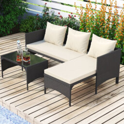 Onemill 3 Pieces Outdoor Furniture Set With Two-Seater Sofa, Table & Cushion, Conversation Set For Garden, Backyard (Black) - thumbnail 1
