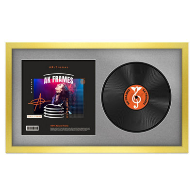 "30X17"" Gold Modern Vinyl Record Frame With Silver Mount For 12 Inch Lp Album Cover & Disc - Ak Frames" - image 1