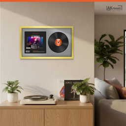 "30X17"" Gold Modern Vinyl Record Frame With Silver Mount For 12 Inch Lp Album Cover & Disc - Ak Frames" - thumbnail 5
