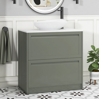 Royal Bathrooms Royal Bathroom Elmore 800mm Matt Green Freestanding Countertop Bathroom Vanity Unit 2 Drawer With Nova Basin - image 1
