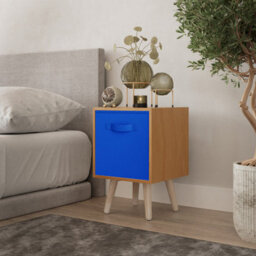 Urbn-Living Urbnliving 51Cm Height Beech Wooden Cube Storage Bookcase Dark Blue Inserts Scandinavian Pine Legs