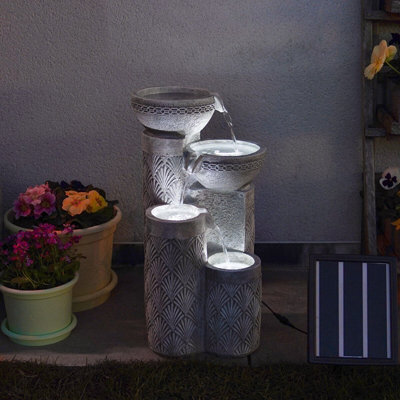 Festive Lights Solar & Plug-In White Seashell Pattern Cascading Bowls Water Feature - image 1