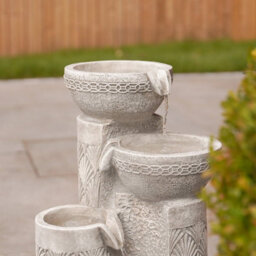 Festive Lights Solar & Plug-In White Seashell Pattern Cascading Bowls Water Feature - thumbnail 6