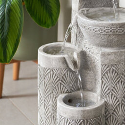 Festive Lights Solar & Plug-In White Seashell Pattern Cascading Bowls Water Feature - thumbnail 4