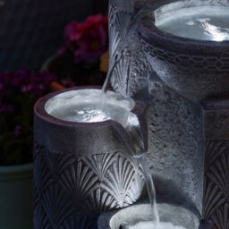Festive Lights Solar & Plug-In White Seashell Pattern Cascading Bowls Water Feature - thumbnail 5