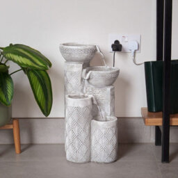 Festive Lights Solar & Plug-In White Seashell Pattern Cascading Bowls Water Feature - thumbnail 2