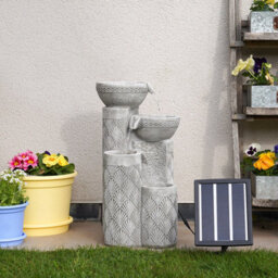 Festive Lights Solar & Plug-In White Seashell Pattern Cascading Bowls Water Feature - thumbnail 3