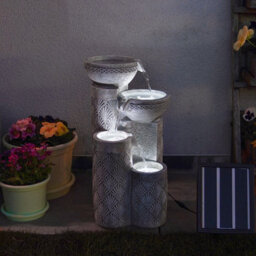 Festive Lights Solar & Plug-In White Seashell Pattern Cascading Bowls Water Feature - thumbnail 1