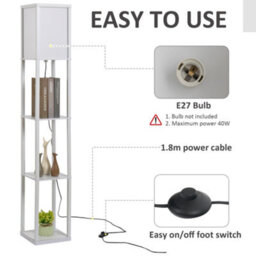 Homcom Floor Lamp Reading Lamp With 3-Tier Storage Shelf For Home Office White - thumbnail 5