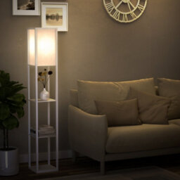 Homcom Floor Lamp Reading Lamp With 3-Tier Storage Shelf For Home Office White