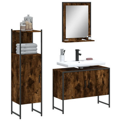 Berkfield 3 Piece Bathroom Cabinet Set Smoked Oak Engineered Wood - image 1