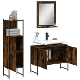 Berkfield 3 Piece Bathroom Cabinet Set Smoked Oak Engineered Wood - thumbnail 4