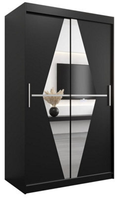 Arte Boliwia Contemporary 2 Mirrored Sliding Door Wardrobe 5 Shelves 2 Rails Black (H)2000mm (W)1200mm (D)620mm - image 1