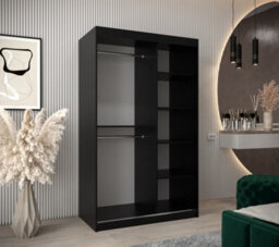 Arte Boliwia Contemporary 2 Mirrored Sliding Door Wardrobe 5 Shelves 2 Rails Black (H)2000mm (W)1200mm (D)620mm - thumbnail 3