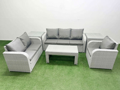 Fimous Pe Wicker 6 Seater Outdoor Rattan Furniture Sofa Sets Coffee Table Reclining Chair Loveseat Sofa 2 Side Table - image 1