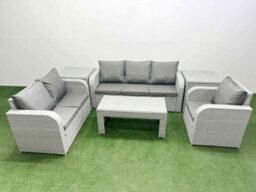 Fimous Pe Wicker 6 Seater Outdoor Rattan Furniture Sofa Sets Coffee Table Reclining Chair Loveseat Sofa 2 Side Table - thumbnail 1