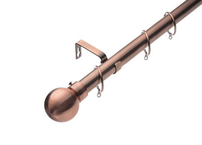 Lister Cartwright 28mm Antique Copper Extendable Metal Curtain Pole Set Rings With Ball Finial (120 - 210 Cm) - image 1