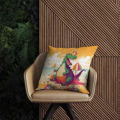 Warren Reed Designer Crocodile On A Beach Holiday Outdoor Cushion 60Cm X 60Cm