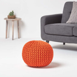 Homescapes Burnt Orange Round Cotton Knitted Pouffe Footstool - thumbnail 2
