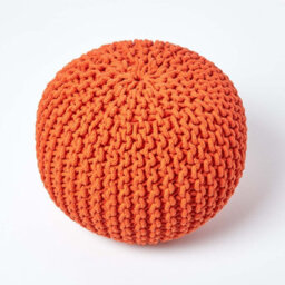 Homescapes Burnt Orange Round Cotton Knitted Pouffe Footstool - thumbnail 3