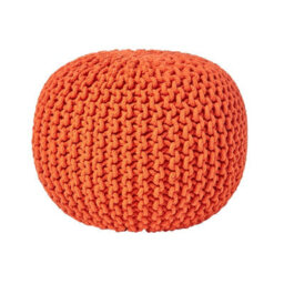 Homescapes Burnt Orange Round Cotton Knitted Pouffe Footstool