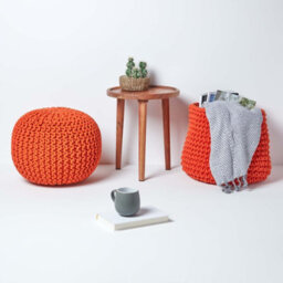 Homescapes Burnt Orange Round Cotton Knitted Pouffe Footstool - thumbnail 6