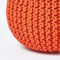Homescapes Burnt Orange Round Cotton Knitted Pouffe Footstool - thumbnail 4