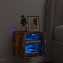 Berkfield Durable Tv Wall Cabinet With Led Lights Smoked Oak 30X28.5X30 Cm - thumbnail 3