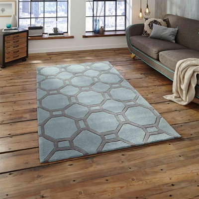 Blue/grey Geometric Handmade Easy To Clean Rug For Living Room Bedroom & Dining Room-150Cm X 230Cm - image 1