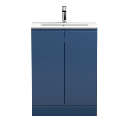 Hudson Reed Urban Satin Blue Floor Standing 2 Door Vanity Unit And Basin With Silent Close, 828 X 605 X 395 - image 1