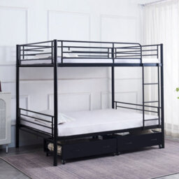 Reinforced Beds Anmer Quad Bunk Bed, Small Double (4Ftx6Ft3), Black, Reinforced Mesh Base, Reversible Ladder, Metal Bunk Bed - thumbnail 3