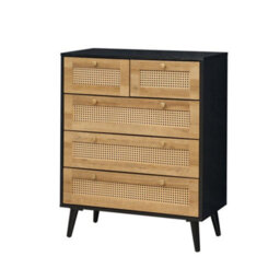 Swish Furniture Manila Black & Pvc Rattan Chest Of 3+2 Drawers Bedroom Storage Furniture - thumbnail 2