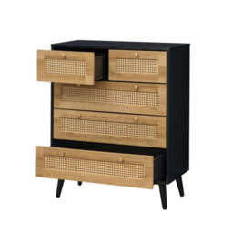 Swish Furniture Manila Black & Pvc Rattan Chest Of 3+2 Drawers Bedroom Storage Furniture - thumbnail 4