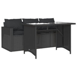 Berkfield 2 Piece Garden Dining Set With Cushions Black Poly Rattan - thumbnail 2