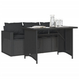 Berkfield 2 Piece Garden Dining Set With Cushions Black Poly Rattan - thumbnail 3