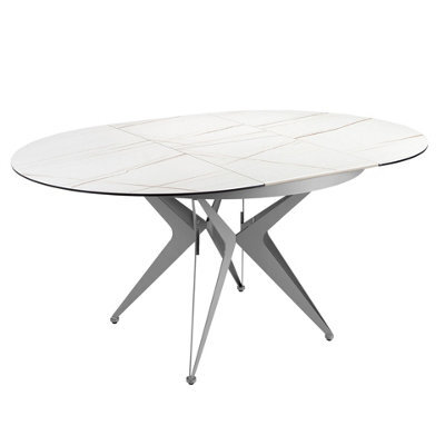 Angel Cerda Stylish Round Extendable Dining Table In Porcelain Marble And Grey Steel - image 1