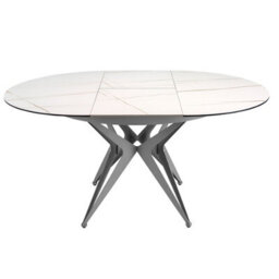 Angel Cerda Stylish Round Extendable Dining Table In Porcelain Marble And Grey Steel - thumbnail 5