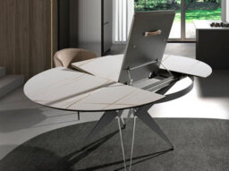 Angel Cerda Stylish Round Extendable Dining Table In Porcelain Marble And Grey Steel - thumbnail 4