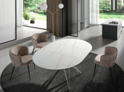 Angel Cerda Stylish Round Extendable Dining Table In Porcelain Marble And Grey Steel - thumbnail 3