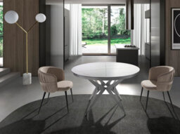 Angel Cerda Stylish Round Extendable Dining Table In Porcelain Marble And Grey Steel - thumbnail 2