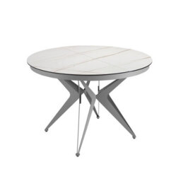 Angel Cerda Stylish Round Extendable Dining Table In Porcelain Marble And Grey Steel - thumbnail 6