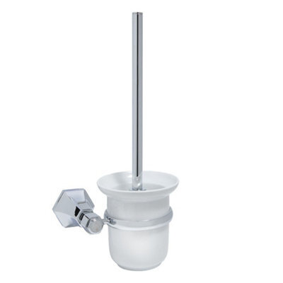 Homestylestore Art Deco Bathroom Wall Mounted Ceramic Chrome Toilet Brush Holder - image 1