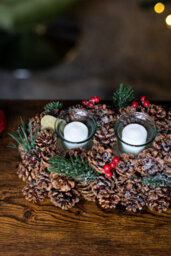 Christmas Candle Holder Tea Light Glass Votive Pine Cone Home Decor Berries Xmas - thumbnail 3
