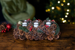 Christmas Candle Holder Tea Light Glass Votive Pine Cone Home Decor Berries Xmas - thumbnail 2